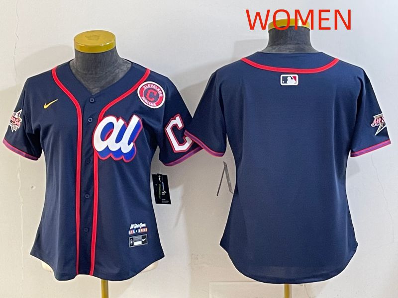 Women 2025 Cleveland Indians Blank Drak Blue All star Nike MLB Jersey style 02
